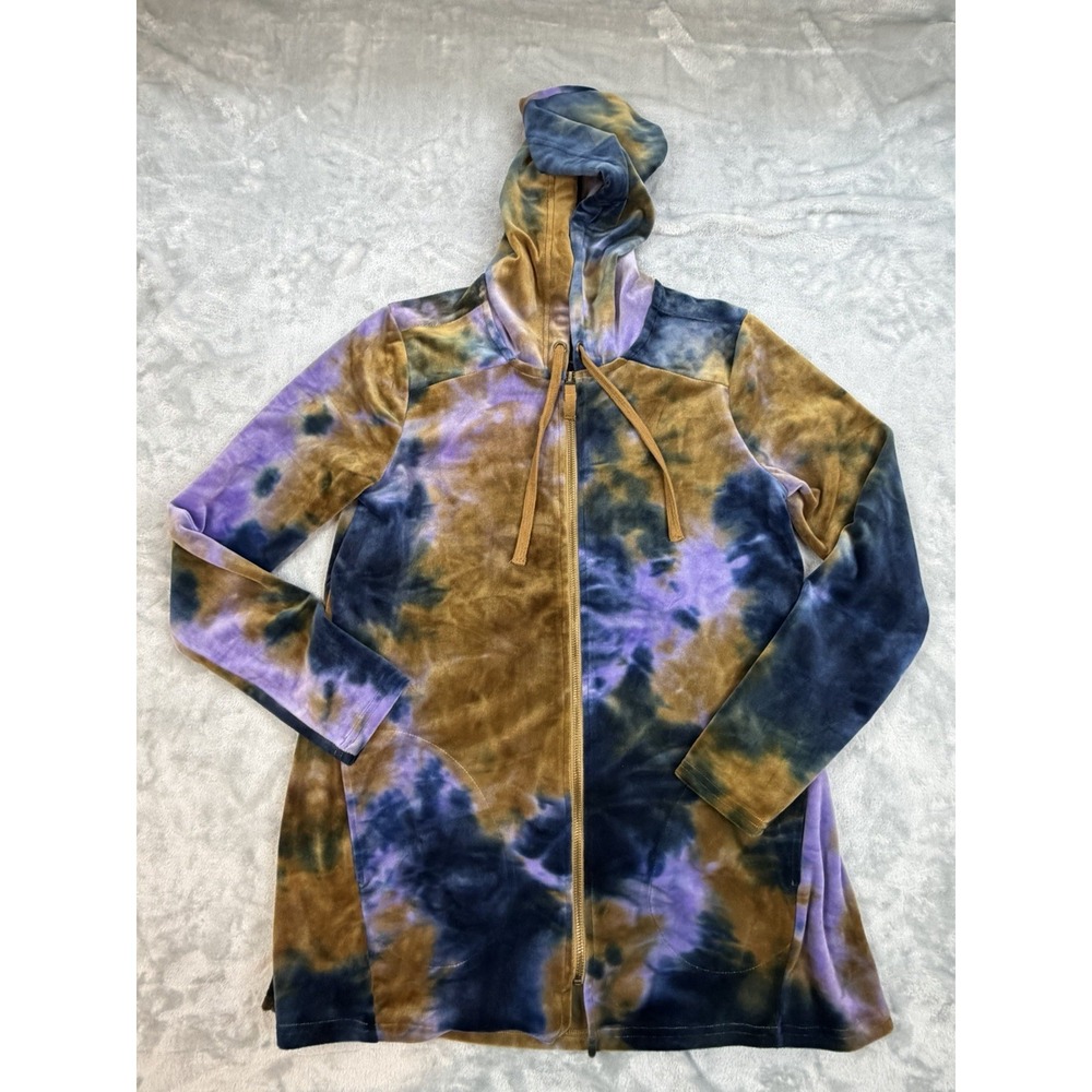 LOGO Lounge by Lori Goldstein Women's XXS Gold TieDye Zip-Front Velour Hoodie